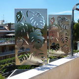 Monstera screen lasercut raw aluminum parapet terrace divider