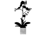 Black Orchid shaped aluminum silhouette on Carrara marble base